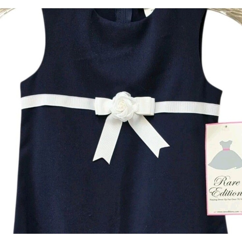 Vintage Rare Editions Dress Size 4 Blue White Sleeveless With Bow New With Tags - Picture 4 of 7